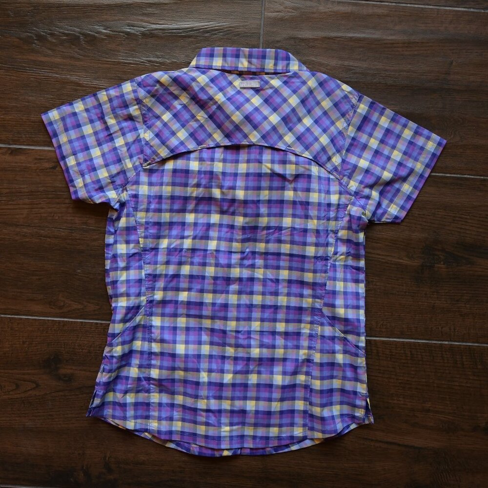 Columbia Girls Plaid Outdoor Shirt  Purple and Yellow Button Up Top Size 10/12 - Picture 2 of 3